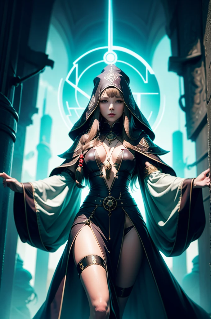 BREAK (very detailed 8k wallpaper),a beautiful female warlock, intricate, high detail, tomb background, BREAK with a black figure looming through gray fog behind her, with a dark cloak hood showing her face and her curve BREAK, black dark aura, moon, books, grimmore, astral floating skull, dark theme, ravens, dark feather,sexy body BREAK,Detailed,Realistic,4k highly detailed digital art,octane render, bioluminescent, BREAK 8K resolution concept art, realism,by Mappa studios,masterpiece,best quality,official art,illustration,ligne claire,(cool_color),perfect composition,absurdres, fantasy,focused,rule of thirds