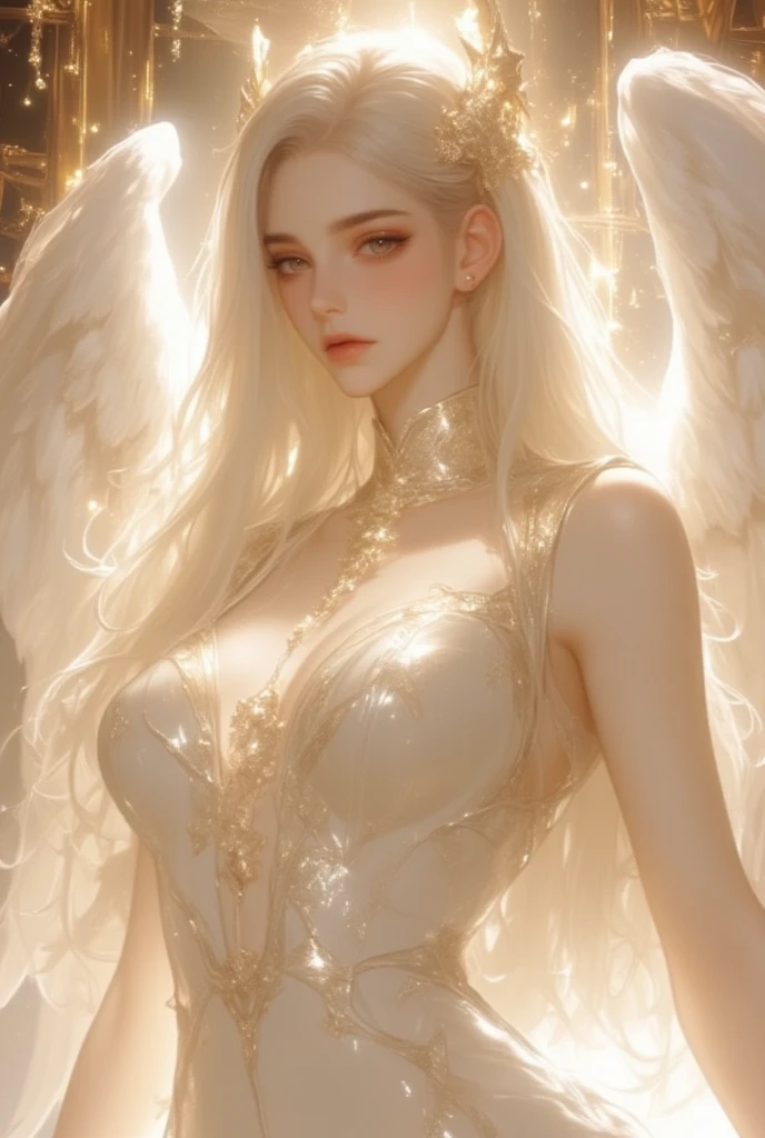 Highest quality、8kの傑作、Ultra-high resolution、(Realistic:1.3)、RAW Photos、Beautiful Scandinavian angel with shiny blonde hair、Silvery blonde hair、Super long straight hair、Bangs between the eyes、Hair above the eyes、片Hair above the eyes、Hair between the eyes、White and glowing skin、1. Dress in the style of ancient Greece, Super beautiful angel、((Ultra-Realistic Details))、whole body、Global Illumination、Shadow Realm、Octane Rendering、8k、Ultra Sharp、Small breasts、Metal、Cool colors、、Very intricate details、Realistic Light、Trends of the CG Association、so beautiful, Big Wings、Angel Halo