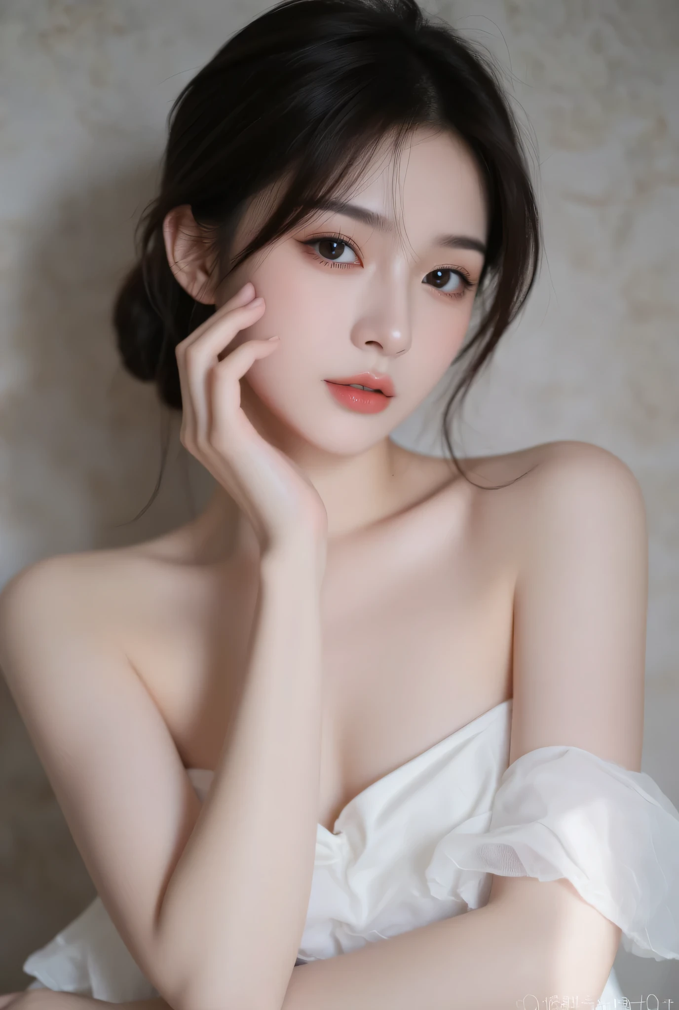 (high details:1.4)、(surrealism:1.4)、(soft lighting:1.05)、32,000、1 woman、realistic lighting、face lighting、ray tracing、(brightened light:1.2)、(improve quality:1.4)、(Realistic textured skin of the highest quality:1.4)、original photo, lifelike, full body woman love, bed, soggy, big bust, stylish hairstyle, pale skin, black eye, pink lips, (Beloved), (:1.1), ~Through, detailed background, detailed face, delicate eyes, good hair, Anatomically correct body, elastic skin, make up, masterpiece
