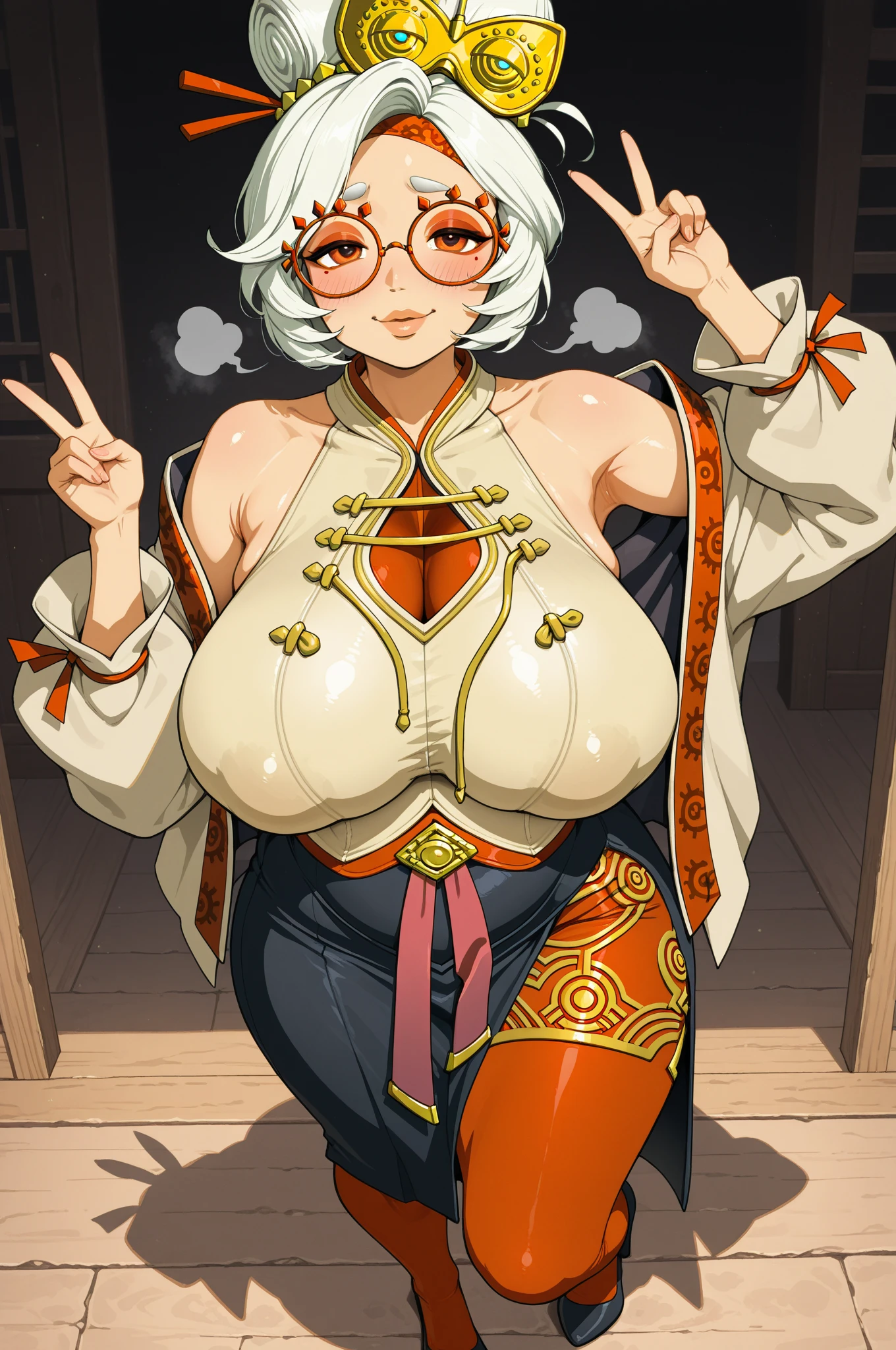 narrow, 1 tail, Huge breasts, kimono, Sweat