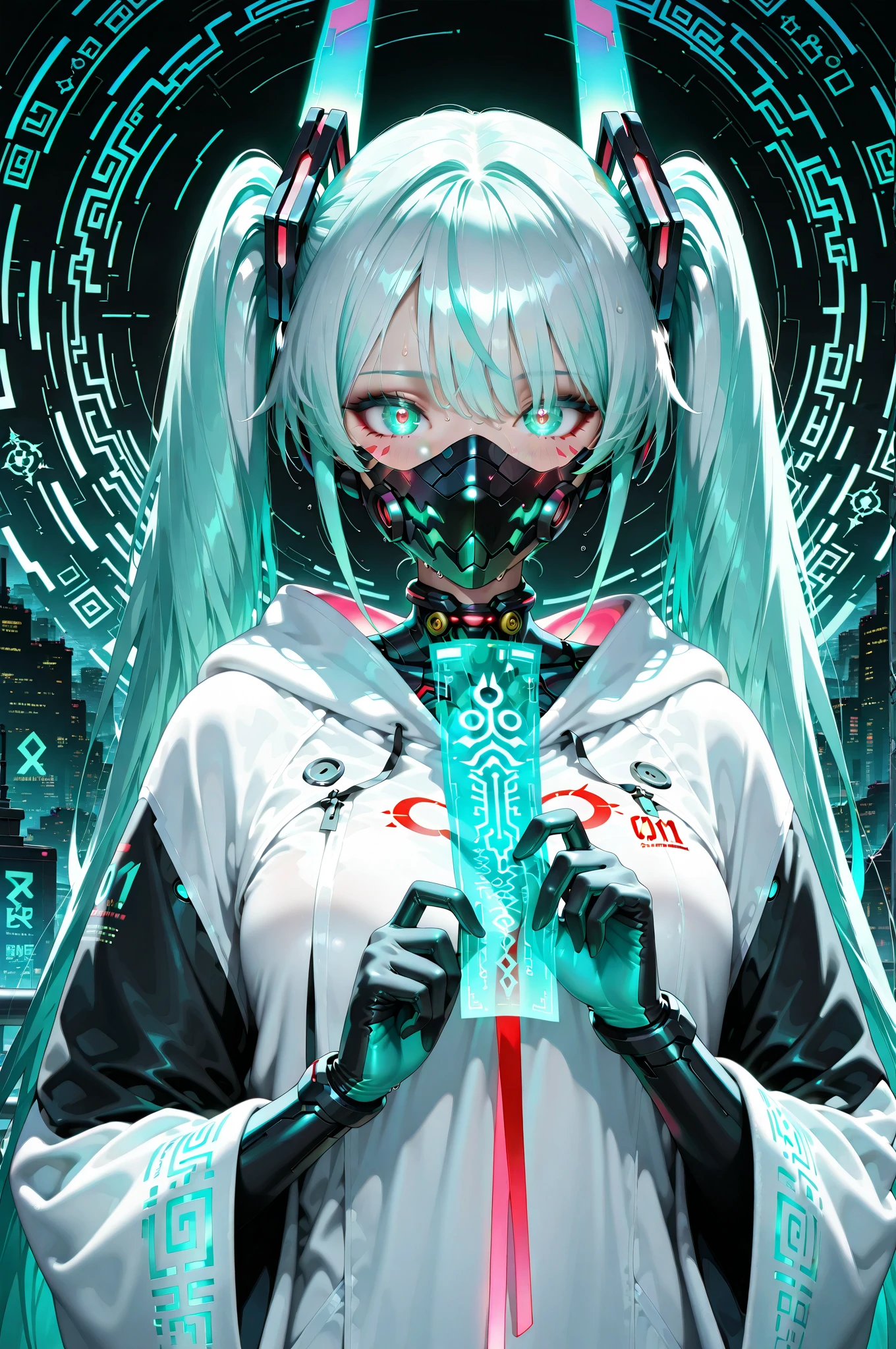 (Anime girl with headphones with rabbit ears and gas mask),Gray long ponytail hairstyle,There are pink-purple lights and blue lights on the body, Digital cyberpunk anime art, cyberpunk anime girl in hoodie, Best anime 4k konachan wallpaper, digitl cyberpunk - anime art, cyberpunk anime girl, anime cyberpunk art, E-Girl, e - girl, cyberpunk anime art, female cyberpunk anime girl, Anime cyberpunk moderno, Cyberpunk art style,