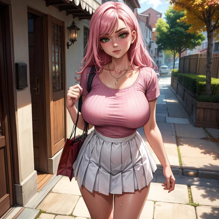 Chica de anime con pecho grande sentada en una repisa en una ciudad, Estilo realista de anime 3D, Anime hiperrealista, Anime CG arte suave, Anime 3D realista, Anime muy detallado, Render fotorrealista de Anime Girl, Androide 18, Anime fotorrealista, Cuerpo perfecto sombreado realista, seductora chica de anime, realistic anime artstyle, Estilo de realismo de anime, Imagen ultra realista