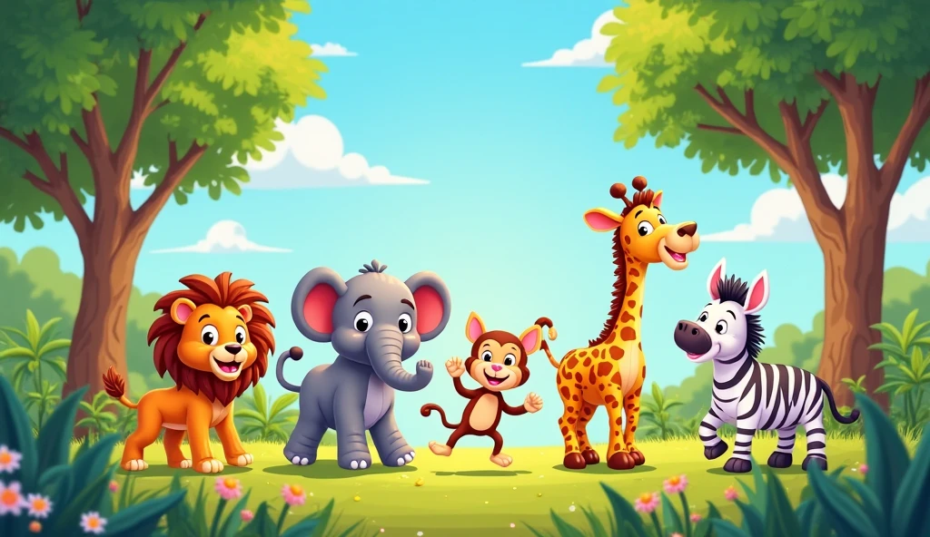 Here come the animals, one by one,
Marching in a line, having so much fun!