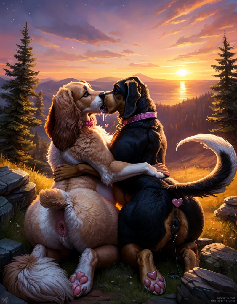 🔫, (fur:1.5), (fuzzy:1.5), (2 dogs), ear accessory, (feral:1.6), CANINE, city, sidewalk, dog park, domestic dog, saluki, terrier, collie, golden retriever, (whiskers), big butt, buttcrack, long snout, long ears, anatomically correct, (detailed lips wrinkle), female/female, (((very romantic aggressive deep intense exciting kissing makeout session))), ((((('S' line forming between lips))))), pink collar, tailwag, being against each other, backbreaking hugging, by foxovh, by reallynxgirl, isometric view, full-length portrait, sunset clouds, stars, sparkles, bubble, (floating hearts), food, fruit, wine, confetti, light beams, legs in water, absurd res, (), (ANUS:1.4), raised tail, butt shot, anus, side view, standing, ((surrounded by dogs)), (feminine body formation), (2 female mommy dogs:1.4), (correct anatomy:1.6), (correct feral anatomy;1.6), ((multi nipple)), (big fluffy butt), facing each other, side view, body against body, (((lesbian ferals kissing))), ((canine pussy)), on all fours, dirty anus, breastfeeding, (sexy eyelashes),