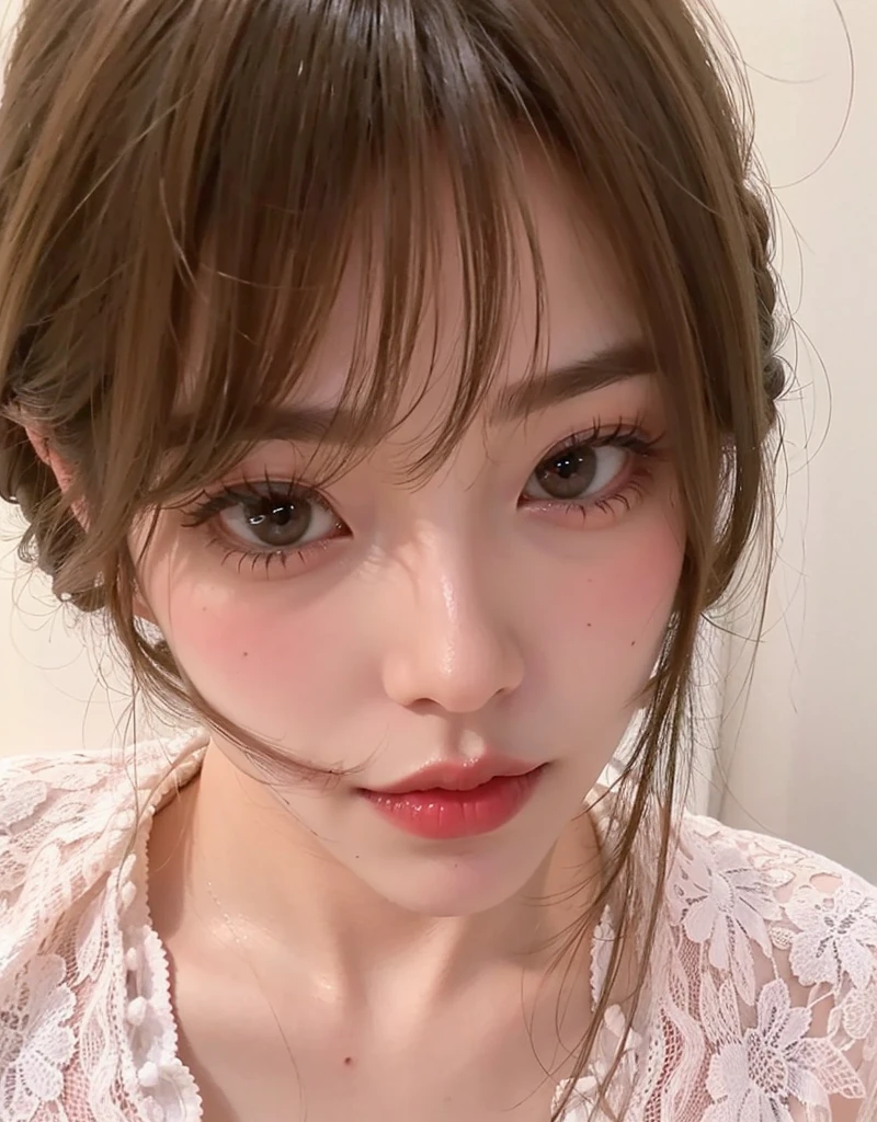 see through，Beautiful and fair、Radiant Skin, 3 Up, Gorgeous, bright, Refreshing and gentle expression, Perfect beautiful face、Beautiful shiny bangs, A very beautiful 17 year old girl, Eyeliner, Very perfect eyes，Very large breasts，Grooves reveal original skin，Muscular body，Fawn Underwear，