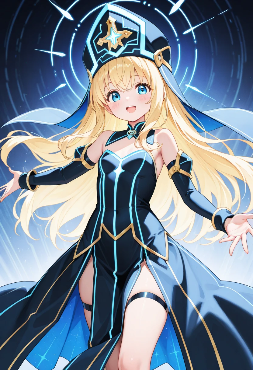 mazaki anzu,dark magician girl,2girls,alternate chest size,aqua shirt,armor,armpit crease,bare shoulders,blonde hair,blue dress,blue footwear,blue headwear,blue shorts,blunt ends,blurry,blurry background,blush stickers,boots,chests,cleavage,closed mouth,collared shirt,depth of field,dress,duel disk,duel monster,full body,gluteal fold,green eyes,grey eyes,hair between eyes,hand up,hat,high heels,holding,huge chests,impossible clothes,legs,long hair,magical girl,medium hair,micro shorts,midriff,multiple girls,off-shoulder dress,off shoulder,pink dress,playing games,revealing clothes,sandals,shadow,shiny skin,shirt,short dress,shorts,sidelocks,single hair intake,skindentation,sleeveless,sleeveless shirt,standing,thighhighs,thighs,toes,white thighhighs,wide hips,wizard hat