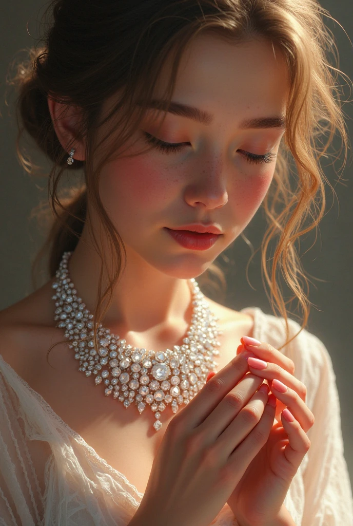 Game Art,Best image quality,Maximum resolution,8K,(A bust photo),(portrait),(Head close-up),(Rule of Thirds),Unreal Engine 5 rendering works,20 year old girl,((Queen)),The eyes are very detailed,(Large Breasts),Elegance and nobility,Light,Light线追踪,Game CG,((3D Unreal Engine)),OC rendering reflection mode,4K,Ultra-clear,Sensual,Translucent lace,Fair and plump figure,Pretty Face,Light泽凝胶涂层,身着华贵礼服的Queen,Crystal Gem Crown,Necklace jewelry,blue eyes,The tattoo is very three-dimensional,Gorgeous and intricate tattoo designs,Ultra-clear portrait,Sexy body,Temple Princess,Sapphire eyes,Fine gold and diamond jewellery,Luxurious jewelry,Wearing diamond gemstone jewelry,Gorgeous jewelry all over the body,Pearl Necklace,Five fingers stretched out