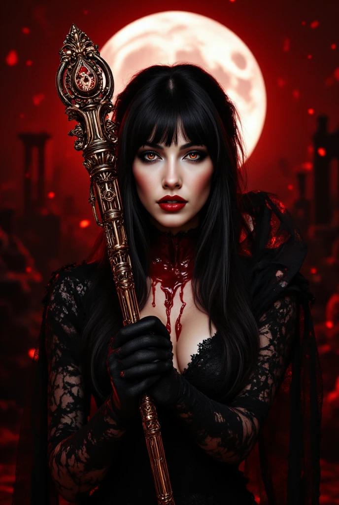 ((best quality: 0.8)), ((masterpiece)), (detailed), 1girl, Beautiful face, long, brown, wavy hair, short black dress with long sleeves, black and gray striped socks, black boots, red eyes beautiful, fair skin, skull tattoo, beautiful smile.knife in hand,(glowing eyes:1.4), (Blood face) horror, creeppypastas, blood moon background