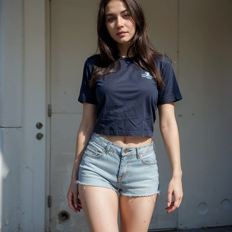 Young brunette, oversized t-shirt, park, big ass, huge breasts:1.1, wide hips, high detail, small waist,
