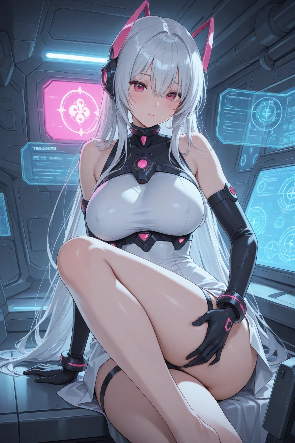 nude girl in futuristic 18+ sexy transparent clothing, playing on gamepad, anime style, beautiful face and eyes,beautiful detailed lips,longeyelashes, highly detailed, intricate,dramatic lighting, cinematic, hyperrealistic, vibrant colors, neon, cyberpunk, glowing, sexy pose. nude nude. 4k resolution. 