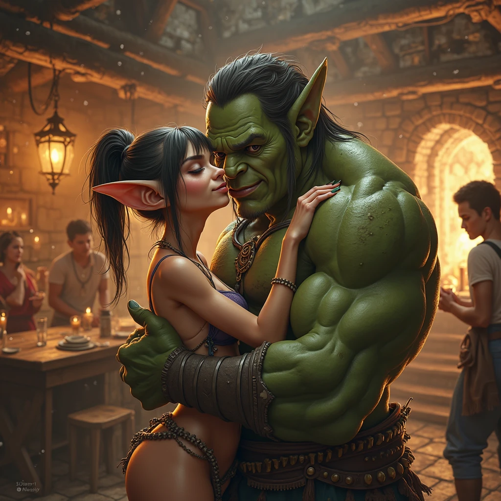 A huge orc has sex with a little elf