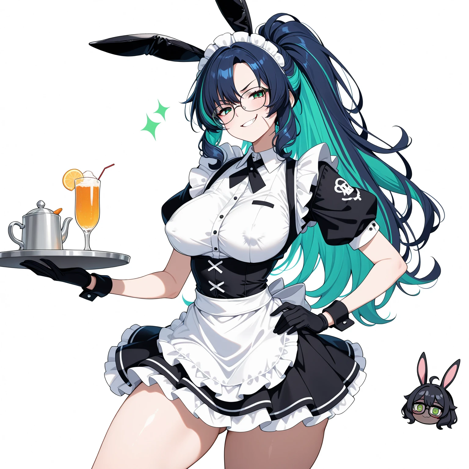 1girl, fubuki \(one-punch man\), one-punch man \\\\\ masterpiece, best quality, newest, , ///// nyantcha, khyle, cutesexyrobutts \\\\\ big breasts, thin waist, sweatdrop, looking away, playboy_bunny, blush, sky, clouds, cropped legs, fishnet pantyhose