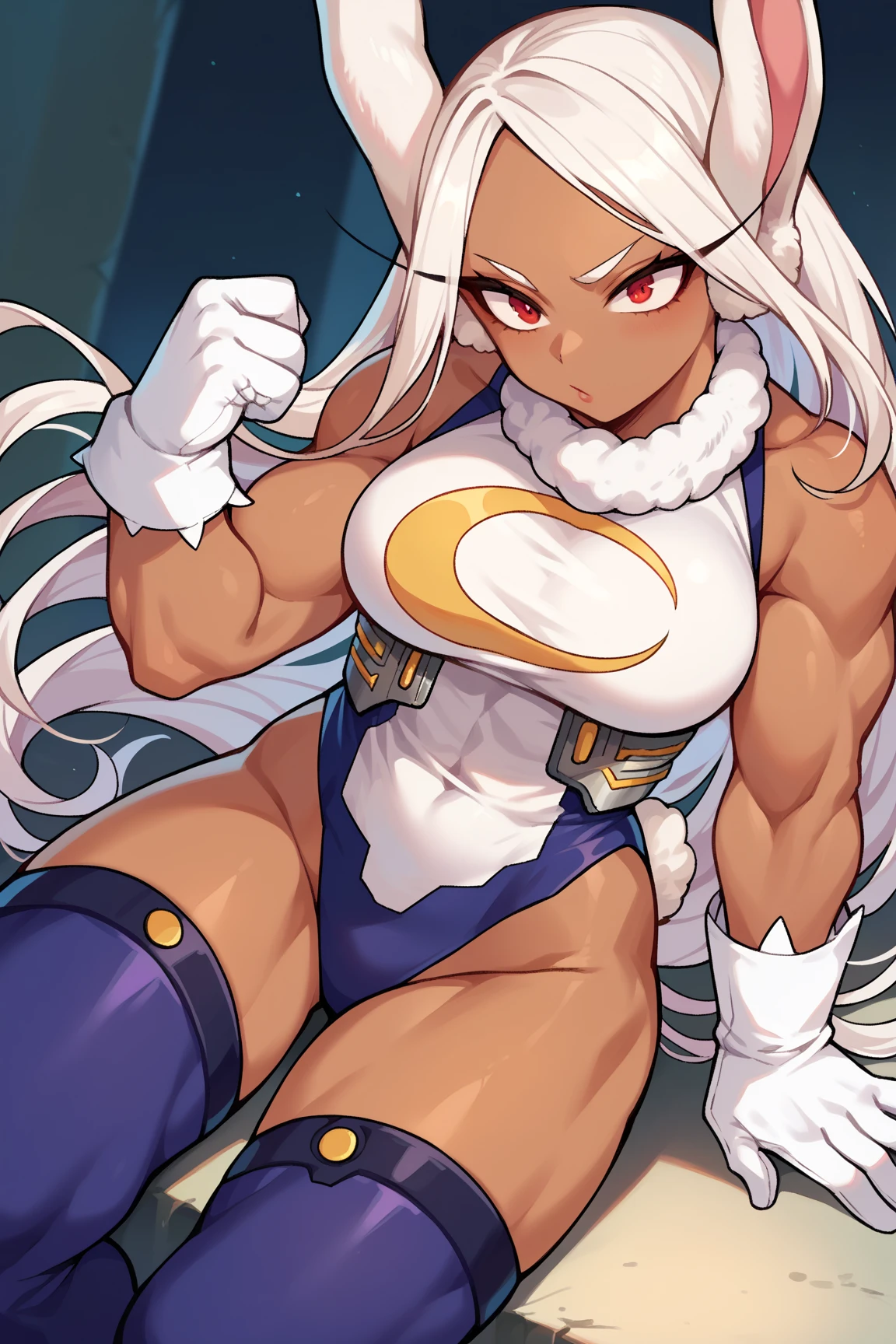 score_9, score_8_up, score_7_up, score_6_up, score_5_up, score_4_up, NSFW, Partial Nudity, (mirko:0.7), detailed eyes, bright red eyes, emotive face, blushing, Big Anime breasts, ripped clothing, 2d Body, My Hero Academia Anime Style, (bedroom:1.2), Cell Shaded, Anime Anatomy, shy, thin outline, puffy areola, Rating_Explicit , legs up resting , seductive pose