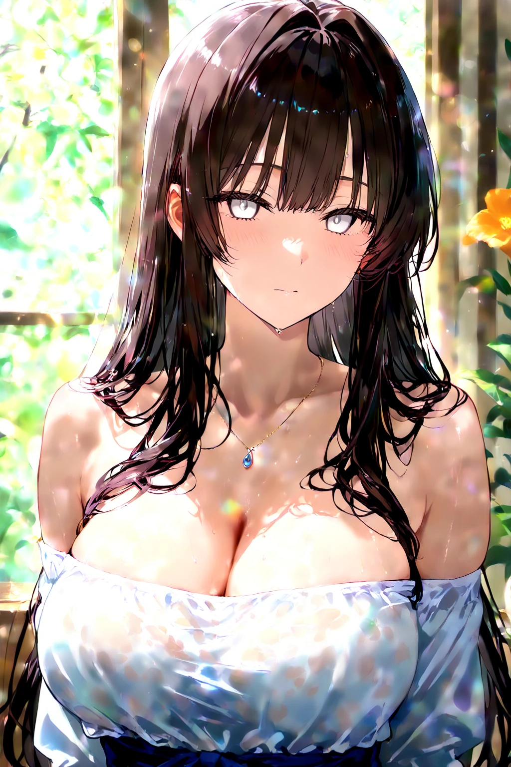 (huge breasts), (((masterpiece, best quality))), cute girl, ((extremely detailed girl)), yukata, bare shoulders