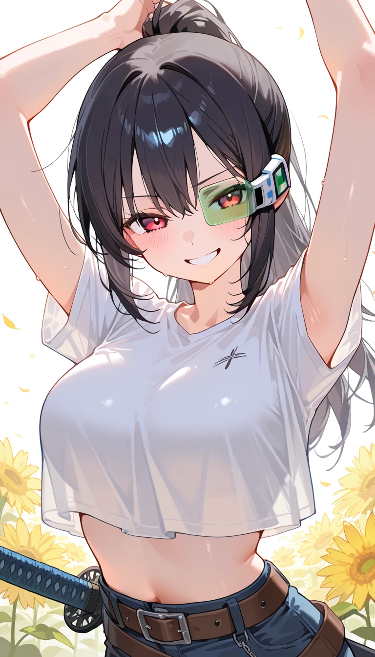 masterpiece, best quality,multiple 、 hair ornament, ponytail, hairclip,  eyes, bandana, striped, smile, short hair, shorts, long hair,looking at viewer, hug, shirt、Nipples、Sit down and spread your legs wide((Sunburned skin、naked))((Male organ))、Show your ass、Glasses、((Nipples))((Fainting girl))((big breasts))((Show your back))((Cream Pie))(()(((Sexy black sheer underwear)))((Big Ass))((I narrowed my eyes and opened my mouth、Wow smile))(((Sexy black sheer bra)))
