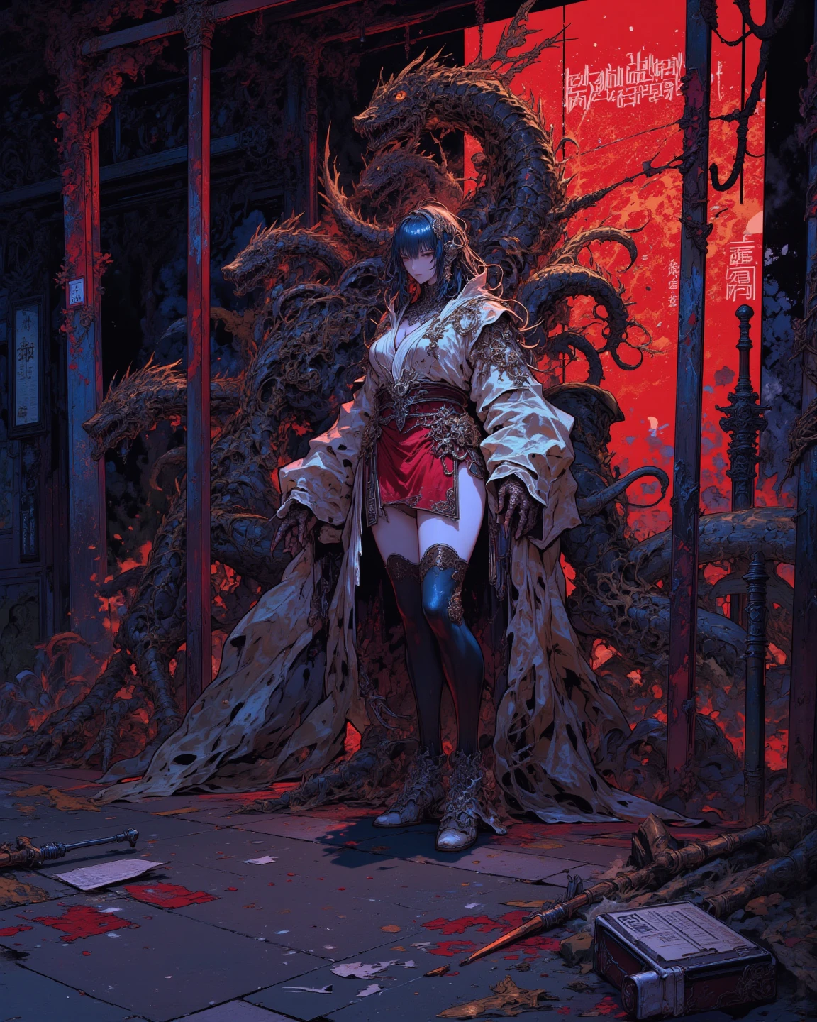 (((nsfw))),((masterpiece)),((high resolution)),((best quality)),extremely fine and beautiful, super fine illustration, beautiful detailed girl, large supple breasts, front view, facing at viewer,((rape ,crying open eyes screaming)((Hands bound, handcuffs, tied wrist, ,house wife,teary eyes, brown hair, )), (scared :1.1), bloody, (obi:1.2), (see-through:1.4), (torn:1.6), covered nipples, covered pussy, (spread legs:0.9), hair covering breasts, dark hair, long hair, fox ears, blue eyes, profile, torn black kimono, back, (((dark voluminous fox tail))) torn clothes,large breasts, nipples,handcuffs, collar, chain, embarrassed, scared,breasts focus,movie lighting, perfect shadow,(((prison))), realistic lighting shaded