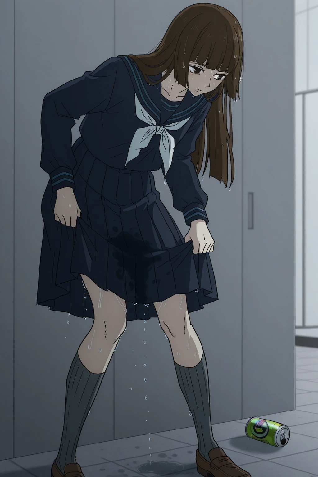 (white background:1.0), (best quality:1.0), (masterpiece:1.0), (super fine illustration:1.0), (beautiful artwork:1.0), (anime screencap:1.0), (official art:1.0), (full body:1.0), (HSGα:1.0), (a 18yo cute girl:1.0), (a 20yo man:1.0), (long skirt:1.2), (dark blue skirt:1.0), (pleated skirt:1.0), (school uniform beige blazer:1.0), (red necktie:1.0), (loafers:1.0), (black socks:1.0), (ideal ratio body proportions:1.2), (lanky:1.2), (tall:1.2), (slender:1.2), (small breasts:1.2), (smaller face:1.2), (tareme:1.0), (detailed beautiful eyes:1.0), (detailed beautiful face:1.0), (glowing black eyes:1.0), (long hair:1.0), (brown hair:1.0), (standing:1.0), (looking at viewer:1.0)