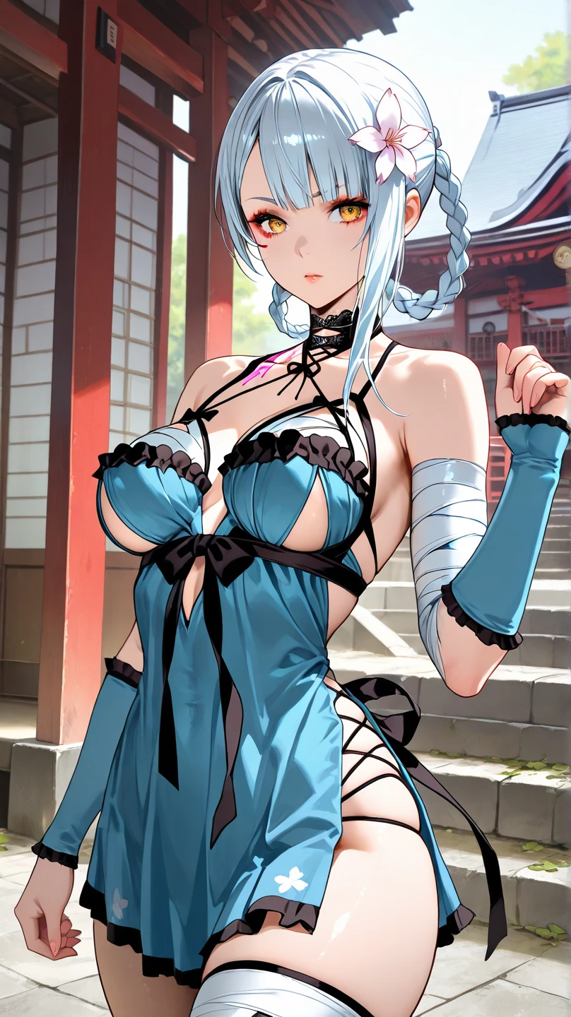 Anime character with magic wand and bikini top standing on the street, seductive anime girl, beautiful charming anime woman, key art feminine of Kushat Krenz, god of white hair, style art germ, detailed digital anime art, Krenz Kushat and art germ, beautiful anime woman, highly detailed art germ, high definition committee, anime woman