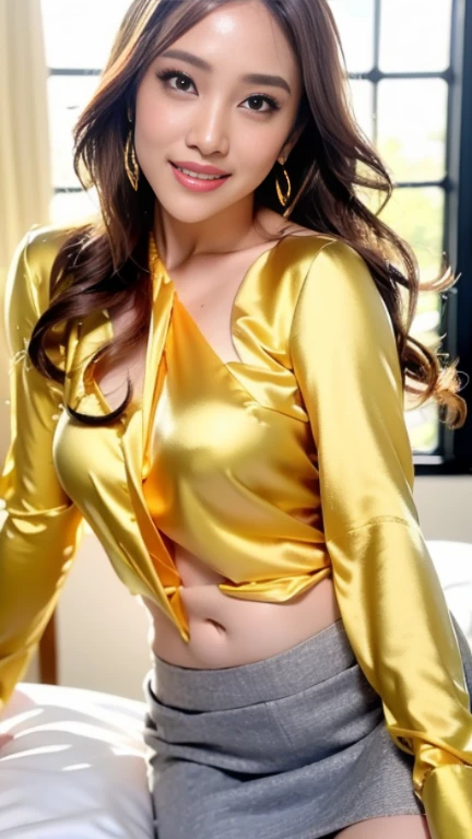 1girl in, high detailing, Realism, Genre painting, Verism, nffsw, masuter piece, Anatomically correct, Textured skin, high details, awardwinning, hight resolution, 8K, Best Quality, A detailed face, Clean face, kindly smile, sweaty and shiny skin、Sweaty and glowing body, (FULL BODYSHOT:1.4)、Quite winding,爆乳、big breasts thin waist、nabel、thighs thighs thighs thighs、Foreign queens、Gorgeous Queen Costumes、golds、Plata、reddish、A black、amarelo、(Costume undressing pose:1.6), foco nítido、Shallow depth of field, Western castle in the background, in woods, 细致背景, blur backgroun,