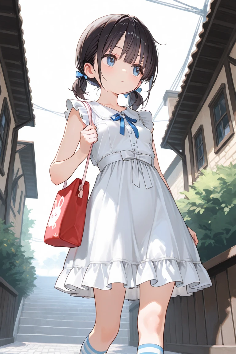absurderes,hight resolution,((masutepiece))。animesque、((Best Quality)), (lensflare)、(Ultra-detailed), (Beautiful),((Kawaii Girl)), 独奏,Beautiful face、White skin、masterpiece, (10yaers old:1.3)、Dark hair、(One girl in a cute dress、One girl takes to the bathroom、Standing、closing eye、embarrassed from、Blushing、is crying、Tears from the eyes、Slightly open mouth、Running)、a street(Girl is peeing:1.2)、Mini skirt,