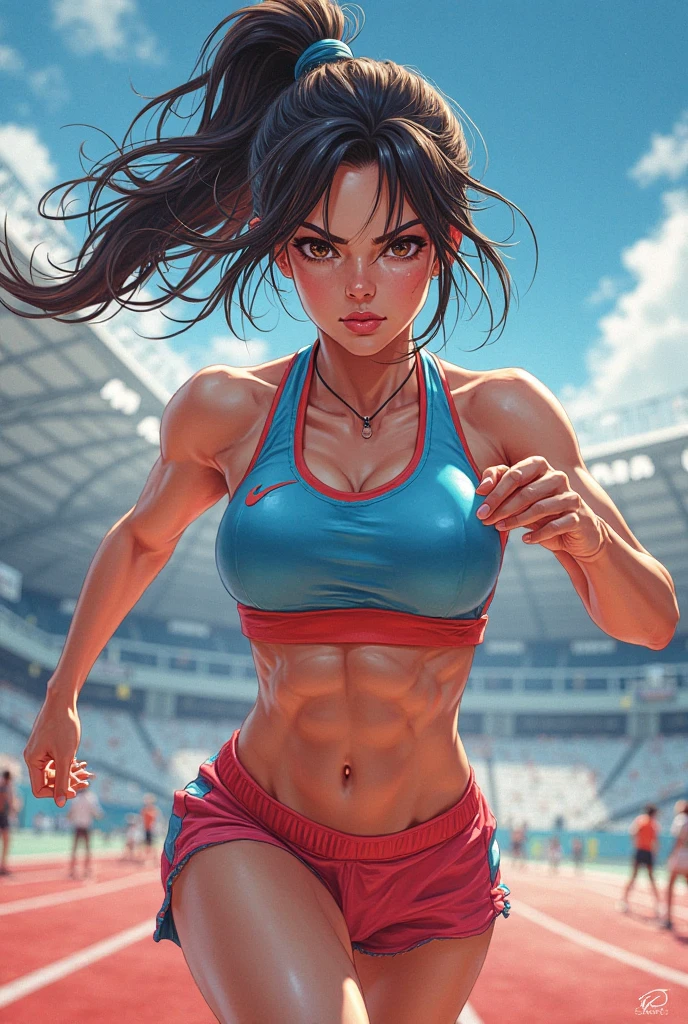 fitness goddess, beautiful, white sportswear, dynamic pose, blurred background, natural light, [abs:1.5], [sweat:1.2], [smile:1.1], [braid:1.1], solo, @sarasaffari_, brown hair over shoulders, light brown skin,