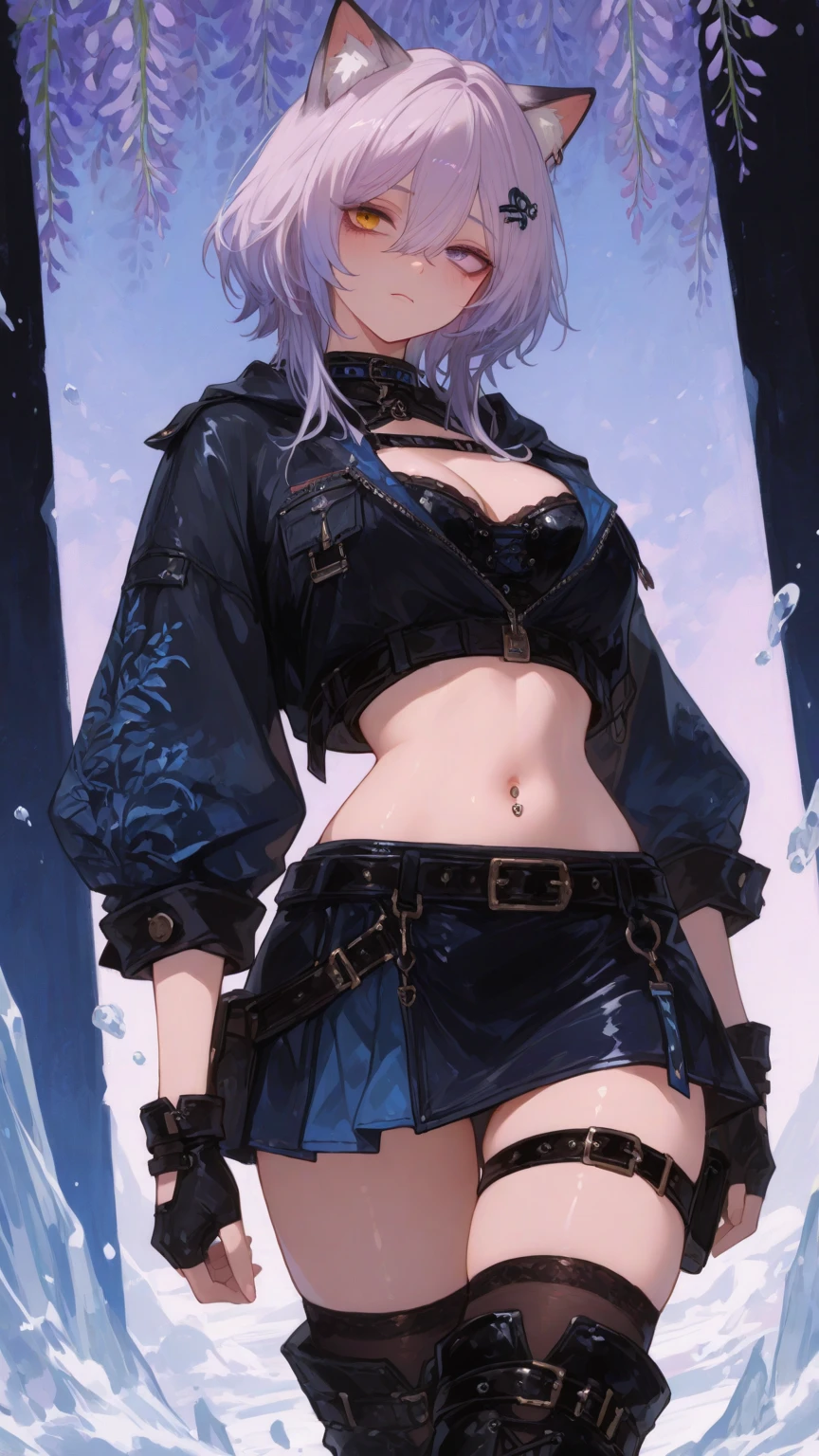 Young guy, Short dark blue hair, Cyan eyes, cat ears, leather jacket, a smile, Ghost Rider, Masterpiece, highly quality