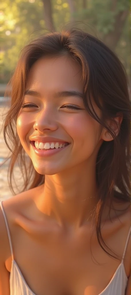 ultra closeup image of a nude teen girl with her head tilted back and her wide mouth wide open, view from on top of her.