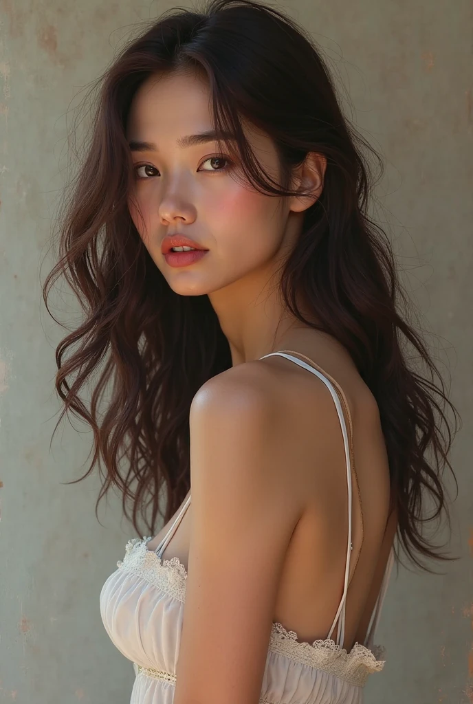 ((of the highest quality)),((masutepiece)),((Very beautiful)), unique light and shadow, One girl, hair messy, Realistic skin texture, rugged desert, cacti, Feminine pose
