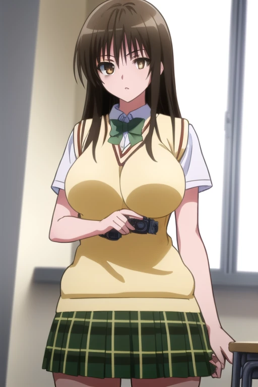 ryoubi \(senran kagura\), (large breasts), (abs:1.2),(bare abs),(midriff),(shirt),(tied shirt),(white shirt),bra,short sleeves,(belted skirt),plaid skirt,(black skirt),deltoids:1.2,cleavage,(tanning:1.2), (Embarrassing), (Feeling embarrassed), open mouth, (upper body), (front viewer), (looking at viewer), break, troubled eyebrows, troubled eyebrows, troubled eyebrows,