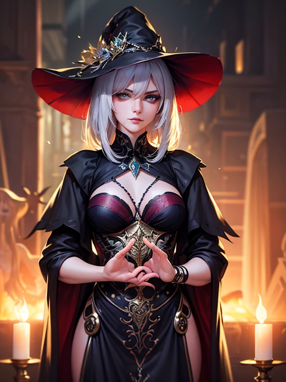 (Phantom of the Opera).((light blue hair)),(Twin-tailed longhair),((She is wearing a mask like one would wear at a masquerade ball.......)),((face covering mask)),((Show off your body line beautifully、One-piece dress with a flowing silhouette.,red and black and silver dress)),(flare sleeves),((corset)),((The hem of the dress is long enough to reach the ground..)),(A chaotic worldview mixed with black, Green and silver),(Tartarus),(Hellish world),((abyss)),((Have the hem of the dress、please accept me as a nobleman'Daughter of....)),(invincible smile),((The hem of the dress sways as if dancing......))