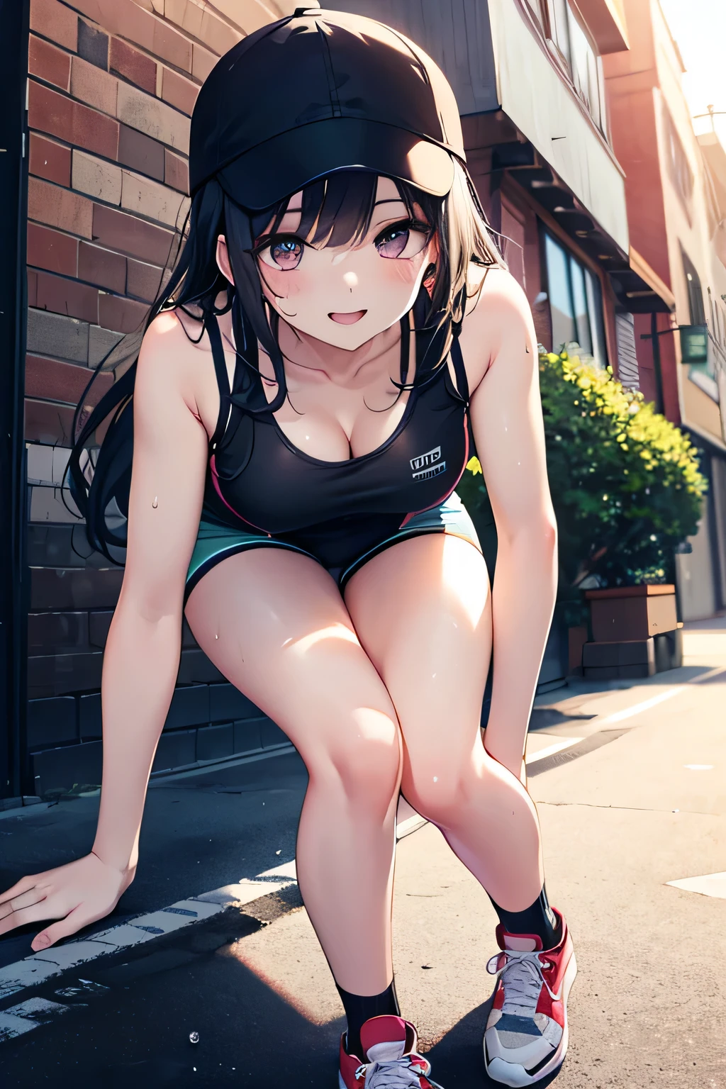 Sports competitionsの日、Sports competitions、gallery、Students cheering、女子100 m競走、((highest quality:1.4、8k、32k、Hmph:1.3))、(An unparalleled masterpiece)、((RAW Photos、realism:1.6))、Japanese Girls、Outdoor,playground,Schoolyard,Schoolyard,(physical education:1.3),(Per class:1.3)Girl smiling at the camera、Dynamic pose、(Sports competitionsの日、100 m走、running)、Dynamic Angle、School gym clothes、Bloomers、(Huge breasts:0.5、thin abdomen、The lower body is thin)、Ulzzang-6500-v1.1、Teenage Girls、Highly detailed face、Fine grain、Round face、Baby Face、Detailed Iris、double eyelid、(((Glasses、Long black hair、High up ponytail)))、Photon Mapping、Detailed skin texture、100 m,From head to toe:1.5,