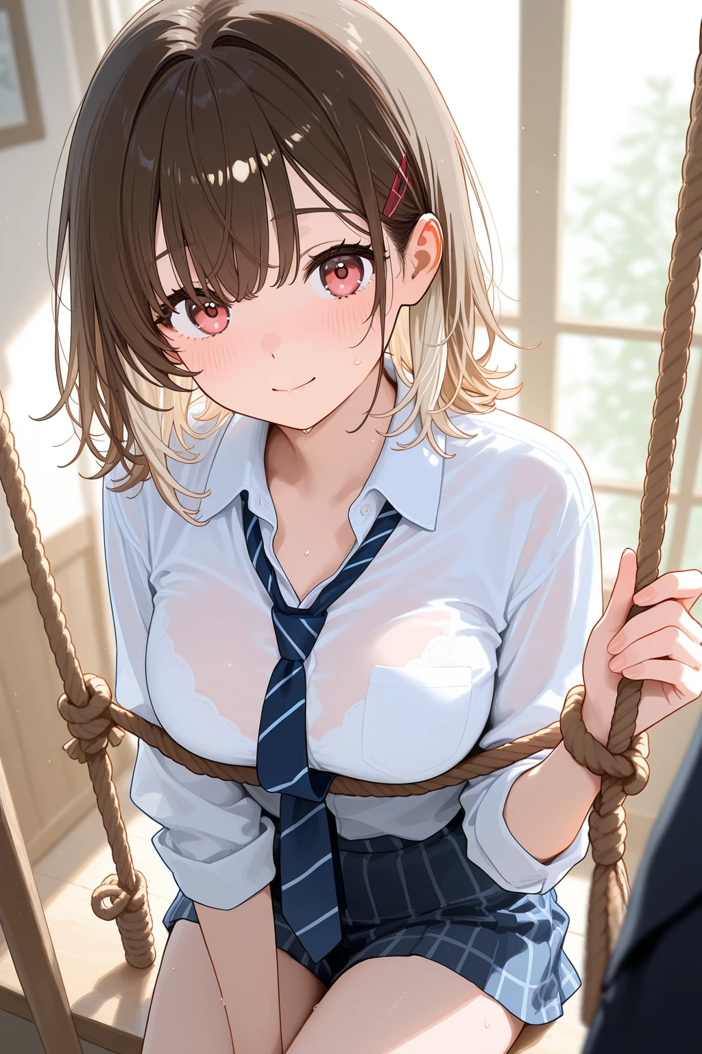 ((((((14 years old))))))、(((Aya Ueto : 1.3)))、(((A charming face)))、(((Young face)))、(((beautiful girl)))、(((A beautiful woman)))、Beautiful woman、Cute woman、((Innocent face))、((Ultra-detailed face))、((Detailed lips))、((Detailed eyes))、((double eyelid))、(((Beautiful Face)))、(((Beautiful, well-shaped eyes)))、(((Beautiful, well-shaped lips)))、Very Short Hair、ponytail、Pixie cut、BREAK、Completely naked、BREAK、((((Tied up with rope))))、(((Wearing a high school uniform)))、BREAK、8 heads、(((slender)))、(((Slim body)))、(((Thin body)))、(((Slim woman)))、(((Flat Chest:1.2)))、BREAK、Photographic quality、Natural light、(フォトRealistic:1.4)、(Highest quality:1.2)、(Ultra-high resolution:1.2)、8K、RAW Photos、Realistic、High Detail、Film Grain、Detail Skin、Symmetrical、Delicate skin、Real human skin、pores、Super detailed、Detailed、(masterpiece : 1.2)、Thin face、Sharp Face、Small Face、Small face、Narrow shoulders、Small shoulders、Small shoulders幅、Slim shoulders、Narrow shoulders幅、Beautiful Japanese Woman、Beautiful Korean Woman、Slim womanモデル、Young Gravure Idol、Realistic young gravure idol、Young Sensual Gravure Idol、Young Pretty Gravure Idol、Japanese Model、Young Gravure Idol、((From the knee up))、((Showing small breasts))、(((She spreads her legs and shows her pussy)))、(((Leg spread)))、(arms behind back:1.0)、(((((having sex)))))、(((((Expressions of ecstasy : 1.2)))))