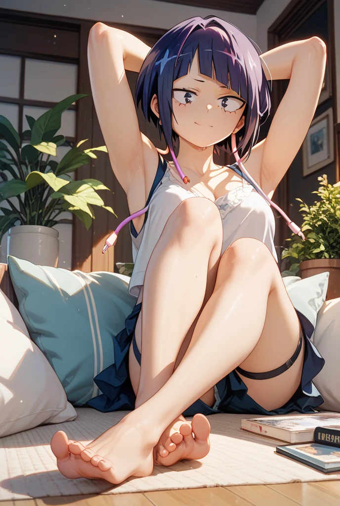 realisticlying, 1girll, （比基尼：1.5）,huge tit，light particules, llight rays, the wallpaper，Tethered bikini，Leaning your back against the ground，lies on the ground，（Stretch your legs into the air：1.5），Stretch your body，Barefoot