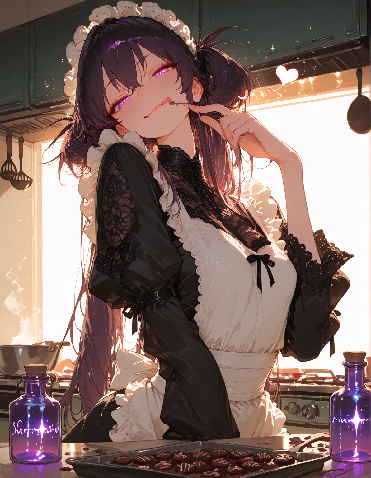 yuukikonno, Konno Yuuki,Long Hair, tiara,Pointed Ears, Purple Hair, (Red eyes:1.5), (Small breasts:1.2), smile,Purple Dress,Purple Long Skirt,Purple stiletto heels,Sleeveless,Expose your shoulders,Bare arms,Bare neck,bare clavicle,She is wearing a wedding ring on the ring finger of her left hand.,Heart Necklace,Tears stream down her face,Tears of joy,I cry a lot,There is a cake on the table,There is a box with a ribbon on it on the sofa.,ロマンチックなroom,Romantic night view,moonlight,
break inoors, room,
break looking at viewer, (Cowboy Shot:1.5),
break (masterpiece:1.2), highest quality, High resolution, unity 8k wallpaper, (shape:0.8), (Beautiful details:1.6), Highly detailed face, Perfect lighting, Extremely detailed CG, (Perfect hands, Perfect Anatomy),