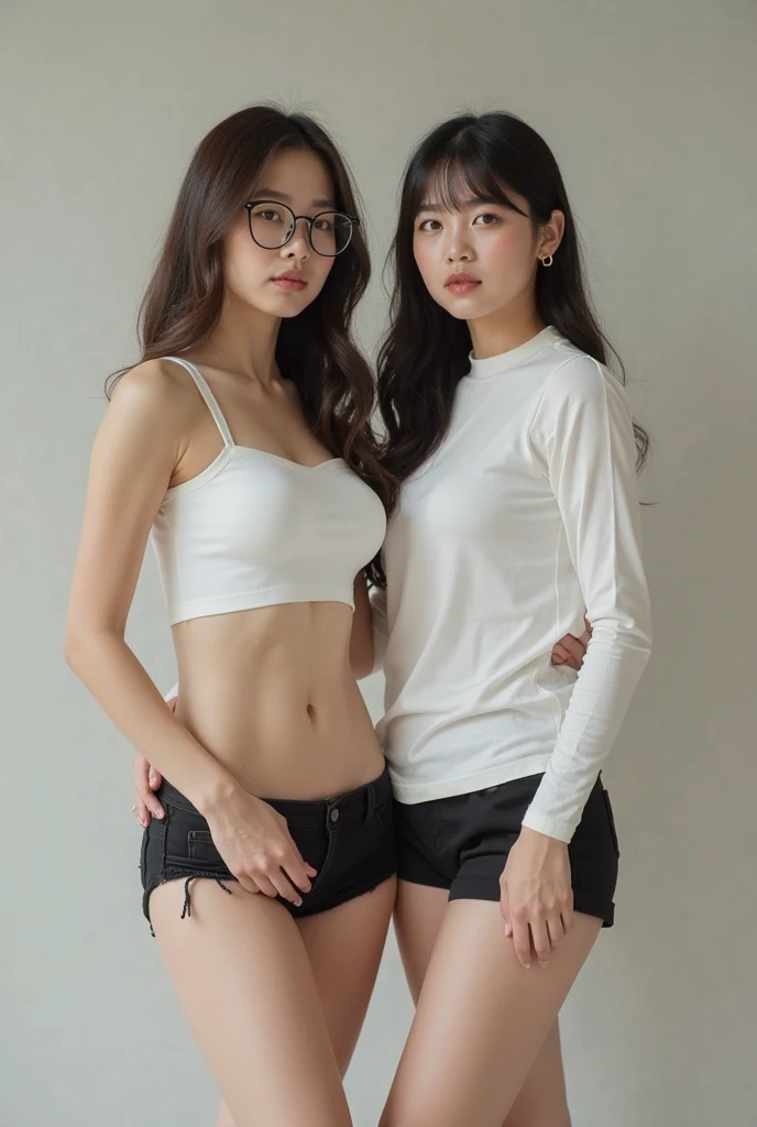 A woman in her twenties wearing a black tank top, Small waist, Narrow waist, Narrow waist, Narrow waistと太いヒップ, Slim girl photos, Slim waist, with a Narrow waist, Slim girl photos model, Very slim body, physically : The smallest abdomen ever, Fits a slender figure, The smallest abdomen ever、bedに座っている、bed、Legs crossed
