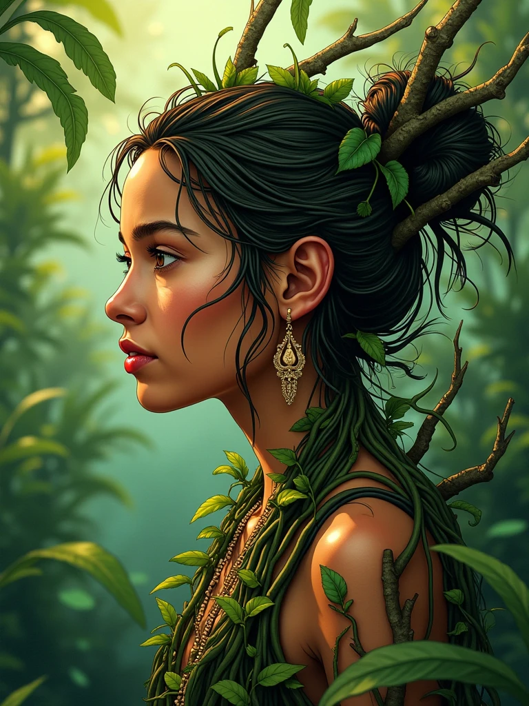 a girl in a lush jungle, tribal face paint, long brown hair, intense eyes, spear in hand, surrounded by tribal warriors, dynamic action pose, cinematic lighting, vibrant colors, highly detailed, photorealistic, (best quality,4k,8k,highres,masterpiece:1.2),ultra-detailed,(realistic,photorealistic,photo-realistic:1.37),intricate details,dramatic lighting,cinematic composition,lush foliage,rugged terrain,powerful,brave,adventurous