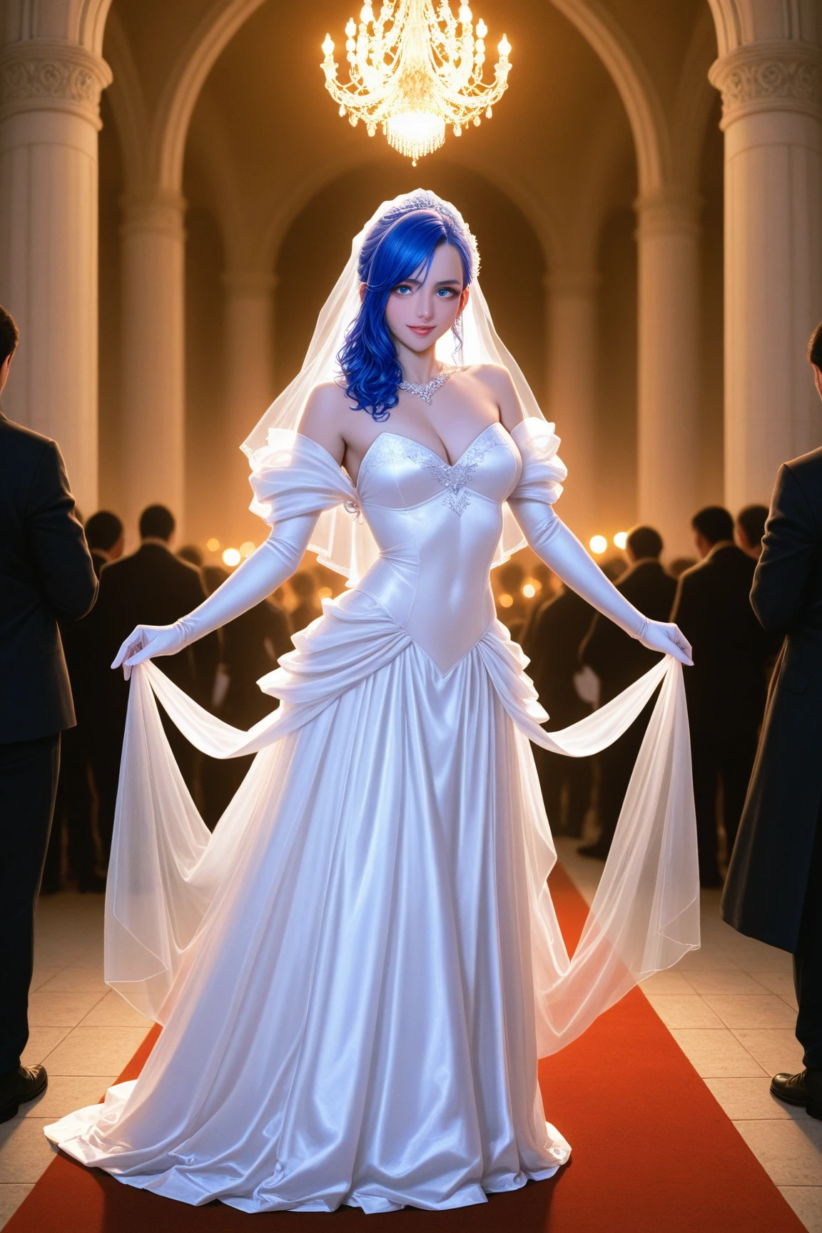 Best quality,Masterpiece,high resolution,Only,{short wedding dress:1.40},{tie:1.20},handsome,{Medusa_FGO:1.15},long_hair,purple_hair,very_long_hair,purple_eyes,breasts,Big_breasts