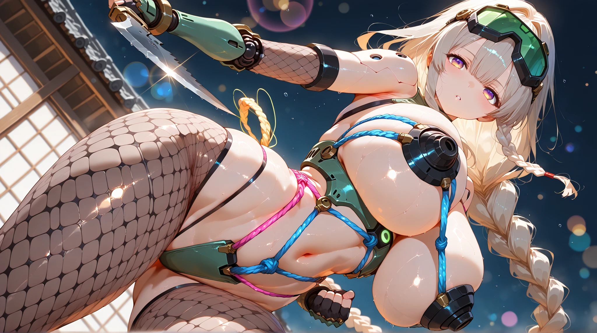 NSFW:1.4、Masterpiece、最high quality、high quality、High definition、High resolution、High detail、Lens flare、Ray Tracing、high qualityなテクスチャー、high qualityな影、Beautiful details、Detailed explanation、Detailed texture、Realistic facial expression、Realistic and colorful、Delicate、Cinematic Light、Side light、Sharp Focus、(1 Female:1.3)、(Intricate details、Makeup、Pure Eros Face_v1:0.5)、(Details Beautiful delicate face、Detailed beautiful delicate eyes、Perfect Facial Proportions、Detailed skin、Charm)、Fancy Twin Tails、Beautiful bangs、(Two-tone gradient hair color)、slender、(Large upward-facing breasts)、(Detailed crotch、Underopen、V-Cut、High Leg、Thong、See-through)、Thighs、White swimsuit、Headphones、Cyberpunk Sleeve Removal、Cyberpunk Boots、Provocative attitude、Release your knees、Leg spread、Raise your arms、squat、Low-angle composition、(Take a deep breath、Work on this image step by step)