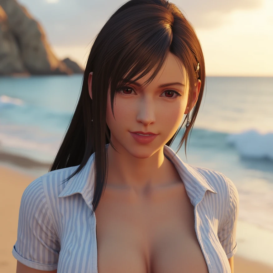 3d,1girl,auburn hair,bikini,brown eyes,large breasts,looking at viewer,medium hair,twintails,voluptuous