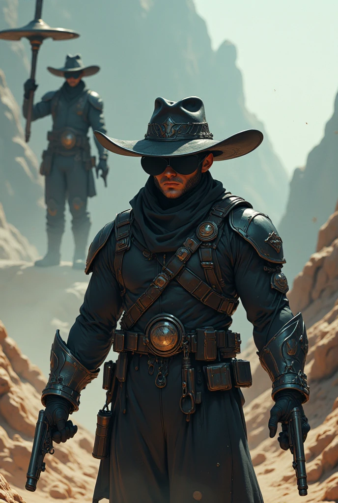 several robots dressed in costumes and hats are walking in a field, 4 k wild west, techno-punk, 8k highly detailed ❤️‍🔥 🔥 💀 🤖 🚀, made in 2019, anamorphic cinematography, cosplayer, moebius aesthetic, skin : tjalf sparnaay, western comic, character mashup, 2 0 7 7 --auto --s2