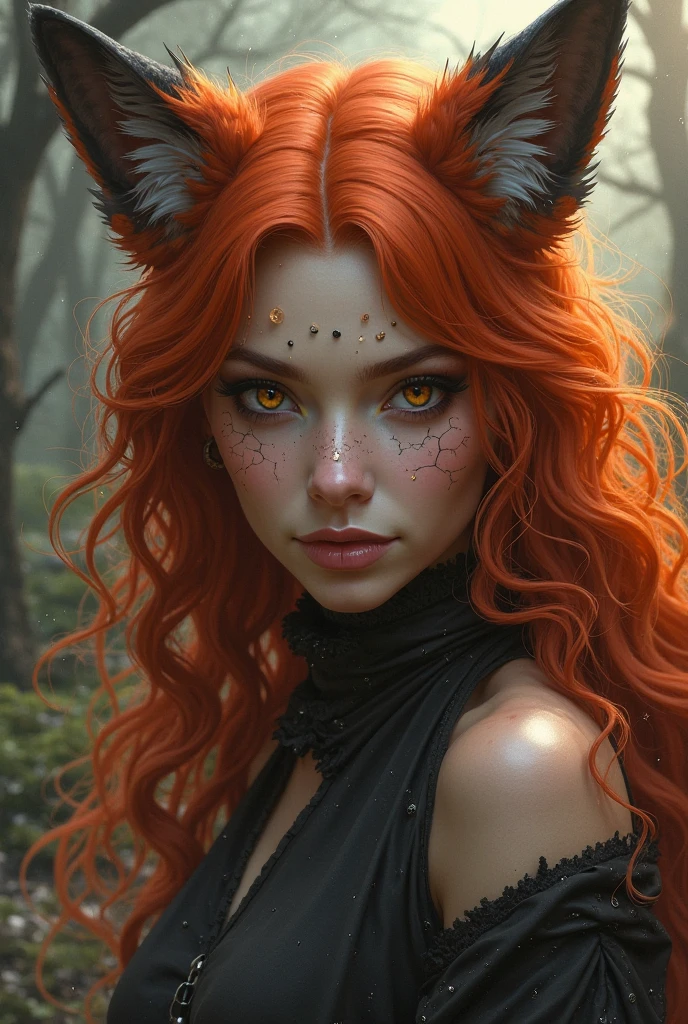 Orange haired, half fox, and orange eyes
