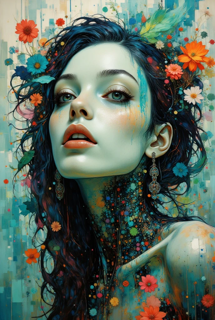 (Artistic Masterpiece of Romantic Life) ( (Themed Art of Life) ( (Conceptual Art) (NFT Exclusive) (Fauvism Work) ()”) Where visual poetry transcends traditional boundaries and embraces the dynamic interplay between creativity and technology Takes),dripping paint,darkart,style, in the style of esao andrews
