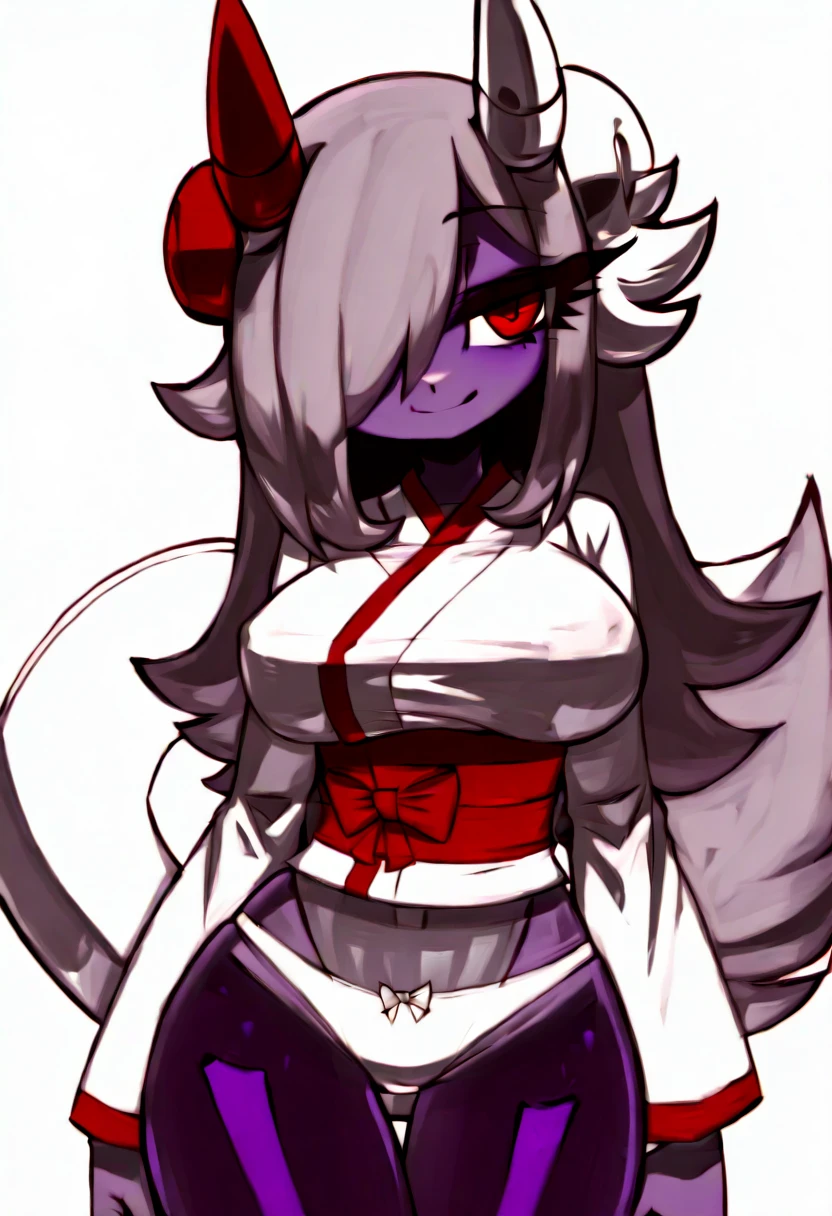IzanamiMs
ponytail, detached sleeves, bare shoulders, thighhighs, skirt, horns, sideboob
