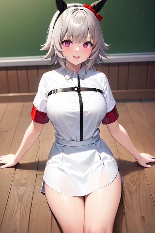 masterpiece, highest quality, in detail, 1 girl, anime, nurse, alone, underwear, panties, thigh-highs, stockings, suspenders, nurse cap, mature woman, Over 45 years old, chest, have, clothing lift, reveal, green eyes, blonde, white thigh-highs, smile, dress, dressing room, looking at the viewer, dress lift, blush, elegant, realistic, 4K, super detailed, Focus on the face and body, admire yourself in the mirror.
The shelf held a masterpiece of a figure: a alone anime nurse in her late forties. Her outfit was a classic nurse uniform, Completed in white