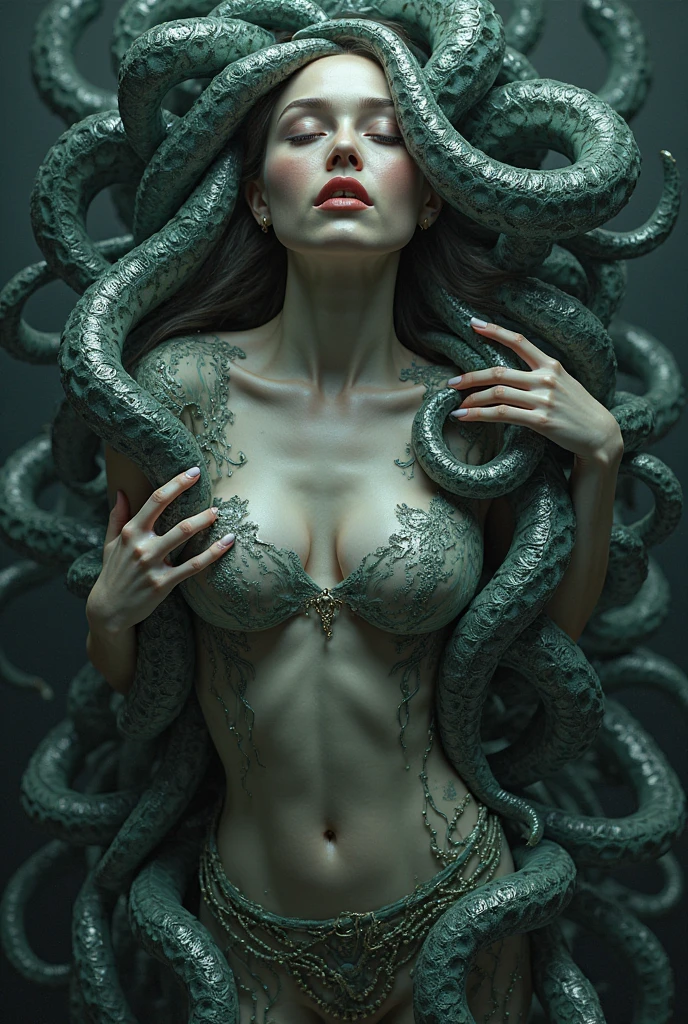A naked woman surrounded by tentacles 