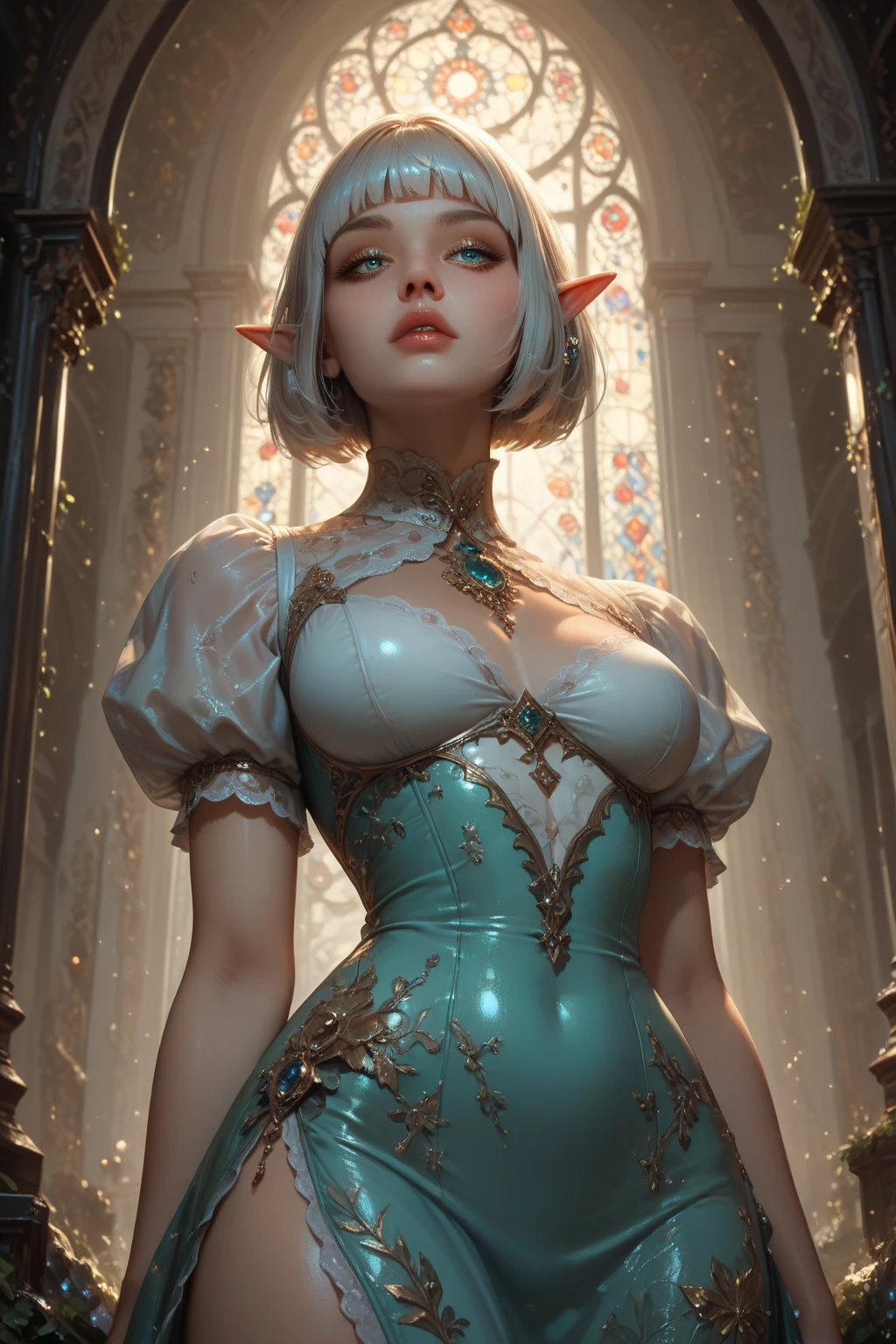 (((1girl:1.8))), ((gown:1.5)) ((off the shoulder)), style, (( red dress, gold details)), anime style, (((elf))) (((Victorian gown:1.5))) (((smoldering eyes))), ((bald:1.5)), ((no hair:1.5)), 8k, 4k, Unreal Engine 5, octane render, trending on pixiv, ((puffy gown:1.7)) ((intricate details on dress:1.4)), (((puffy sleeves:1.5))), fanbox, skeb, (((long sleeves:1.5))), masterpiece, ((glittered red gown:1.2)),(skindentation:1.4), ((decorated sleeve cuffs:1.3)), wide hips, (full lips:1.5), ((cleavage cutout:1.4)), (((underboobs:1.4))), smooth soft skin, big dreamy eyes, beautiful anime wide eyes, soft lighting, concept art, digital painting,