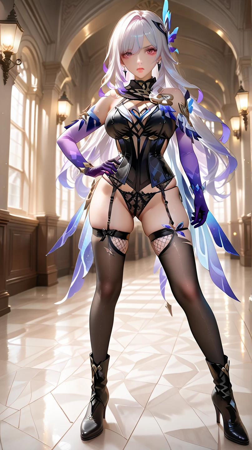(masterpiece, sensual, high resolution), blonde twin tail , (skimpy Purple dress :1.3) with a seductive design , black ribbon, seductive pose , perfect anatomy, huge boobs, muscular , (captivating gaze:1.2), (flowing raven hair:1.1), (delicate makeup:1.2), fischldef, (soft natural lighting:1.2), (intimate atmosphere:1.1), (subtle background:1.1), highlighting her curves, (medium but firm and soft buttocks:1.3), (perfect angle:1.5) , (alluring expression:1.1), (exquisite composition:1.1) Cinematic, Hyper-detailed, insane details, Beautifully color graded, Unreal Engine, DOF, Super-Resolution, Megapixel, Cinematic Lightning, Anti-Aliasing, FKAA, TXAA, RTX, SSAO, Post Processing, Post Production, Tone Mapping, CGI, VFX, SFX, Insanely detailed and intricate, Hyper maximalist, Hyper realistic, Volumetric, Photorealistic, ultra photoreal, ultra-detailed, intricate details, 8K, Super detailed, Full color, Volumetric lightning, HDR, Realistic, Unreal Engine, 16K, Sharp focus, fantasy, shiny bright surface, huge breasts, smile