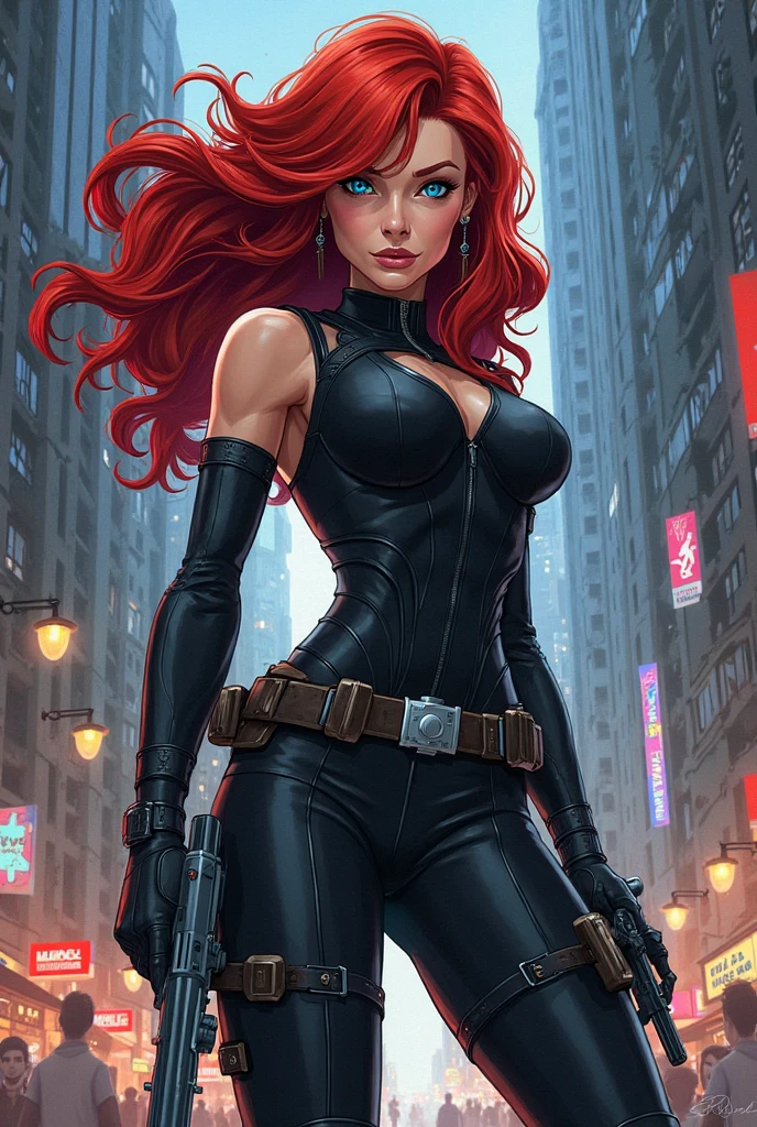 Create me Black Widow in nude with big breasts