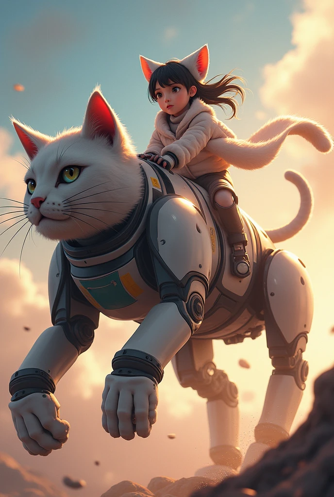 (Anime Girls in front of the Ferris wheel), (riding Turkish Van cat, Big eyes cat, Big head cat, Fluffiest cat), Makoto Shinkai, Octane Render, Makoto Shinkai, and Bioware. Digital rendering, realistic anime 3D style, Guvez style artwork