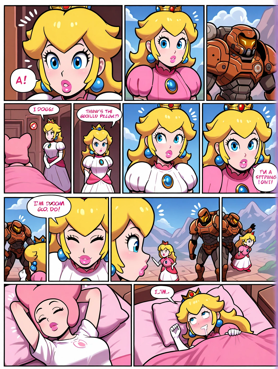 sex  vaginal, anime style, medium breasts, small ass, princess peach (mario), blue eyes, blonde hair, anime art style, cheerleader outfit, upskirt, side view, topless, mating press, matingpress